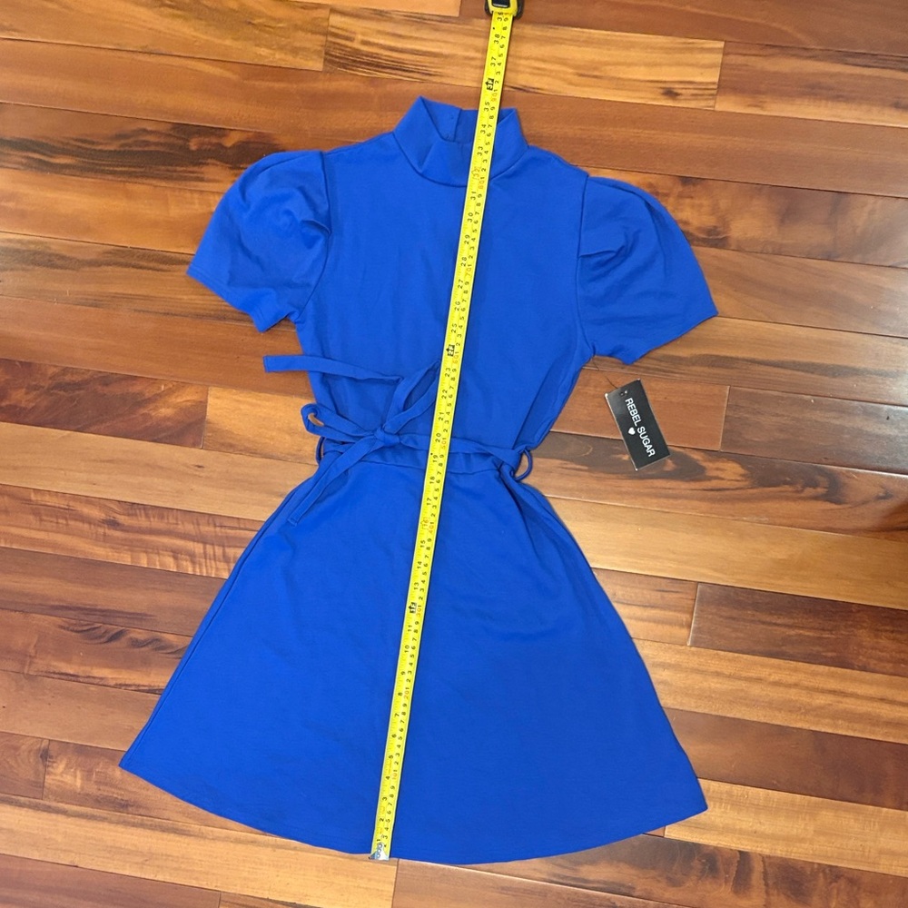 Blue Capped Sleeve Dress - Picture 4 of 7